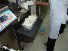 Ice cream or gelato ready available from the ice cream maker
